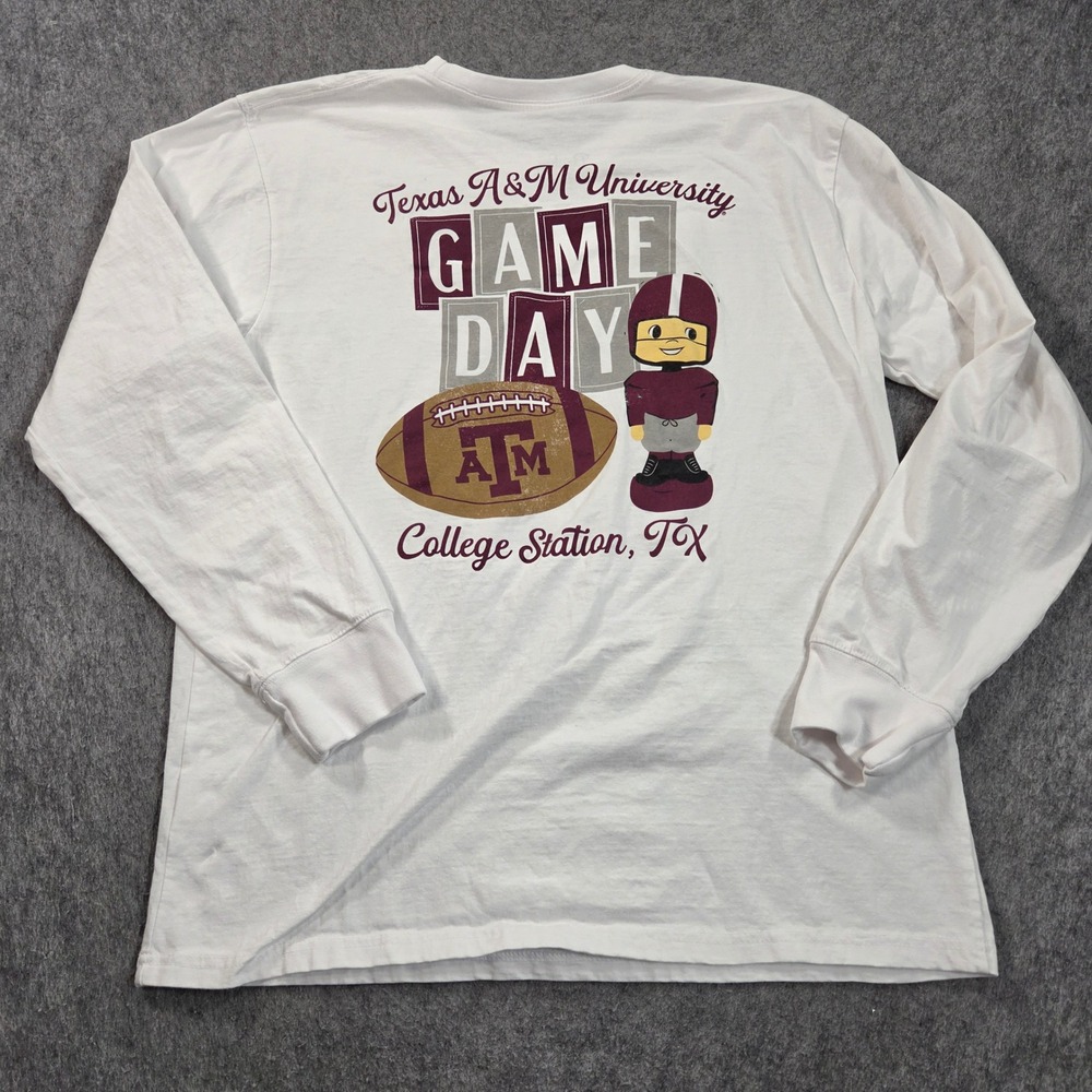 Texas A&M University Game Day T-Shirt Womens Large White Long Sleeve Pressbox